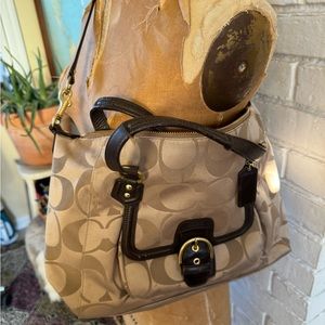 Vintage Coach bag cloth leather buckle bag with two handles straps